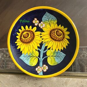 Wall decoration plate with sunflowers on navy background D8.5" - so beautiful!